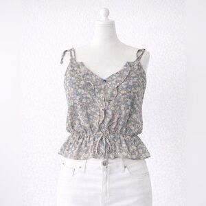 Floral Ruffle Cami Top Small Tie Waist Adjustable